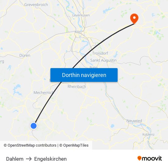 Dahlem to Engelskirchen map