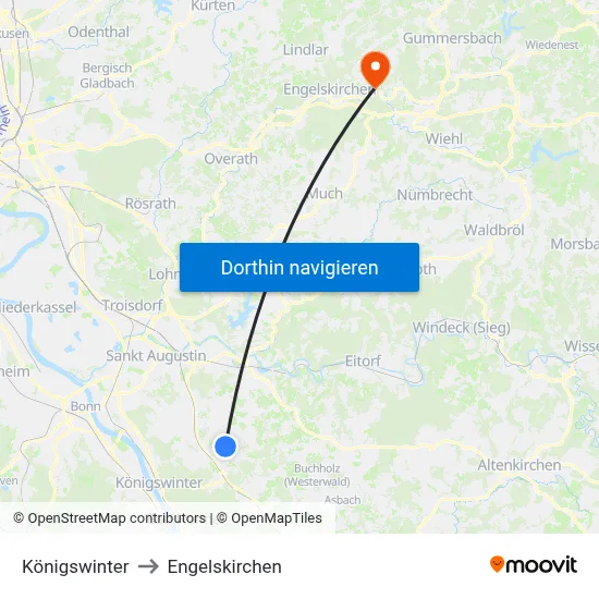 Königswinter to Engelskirchen map