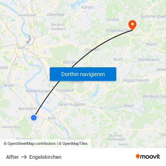 Alfter to Engelskirchen map