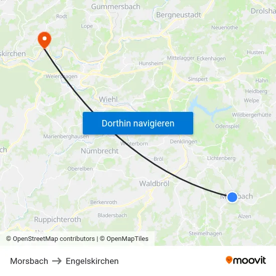 Morsbach to Engelskirchen map
