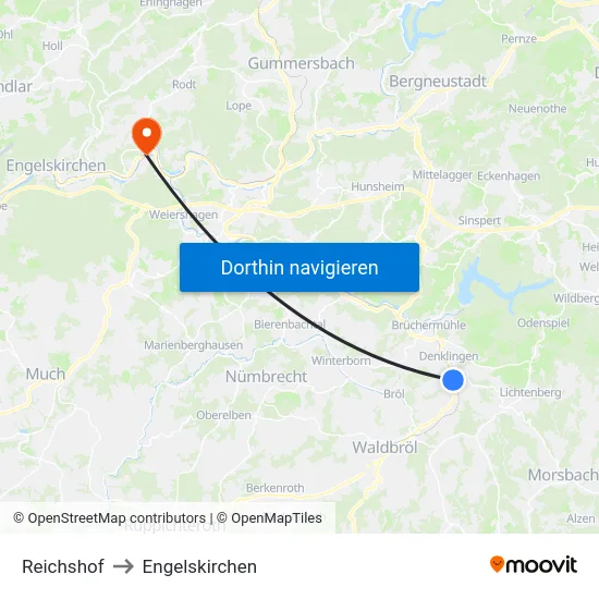 Reichshof to Engelskirchen map