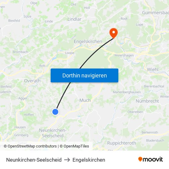 Neunkirchen-Seelscheid to Engelskirchen map