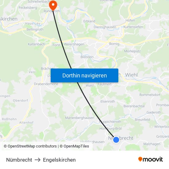 Nümbrecht to Engelskirchen map