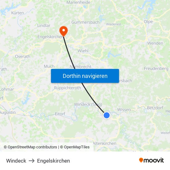 Windeck to Engelskirchen map