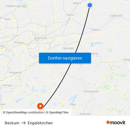 Beckum to Engelskirchen map