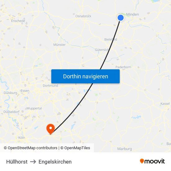 Hüllhorst to Engelskirchen map