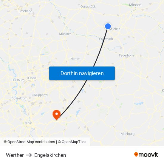 Werther to Engelskirchen map