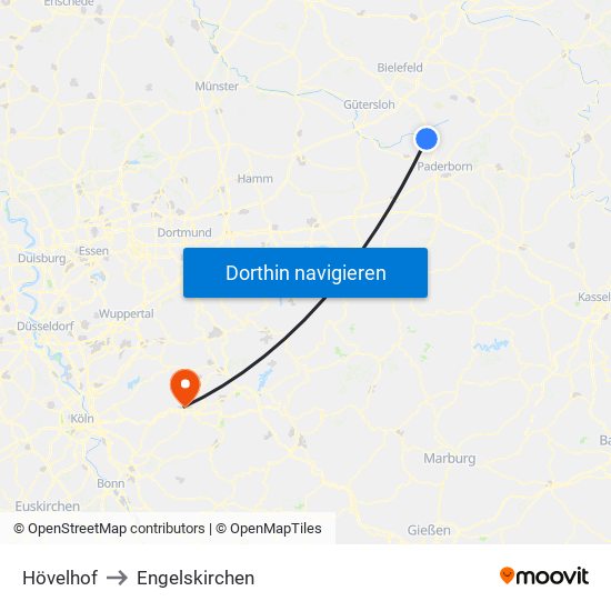 Hövelhof to Engelskirchen map