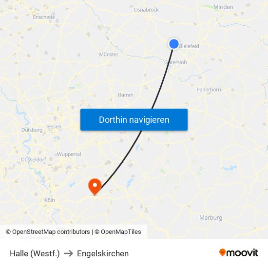 Halle (Westf.) to Engelskirchen map