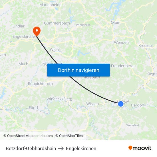 Betzdorf-Gebhardshain to Engelskirchen map