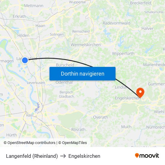 Langenfeld (Rheinland) to Engelskirchen map