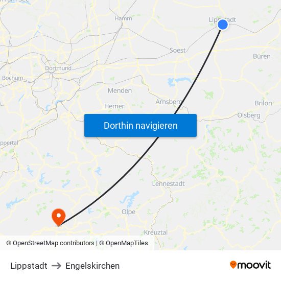 Lippstadt to Engelskirchen map