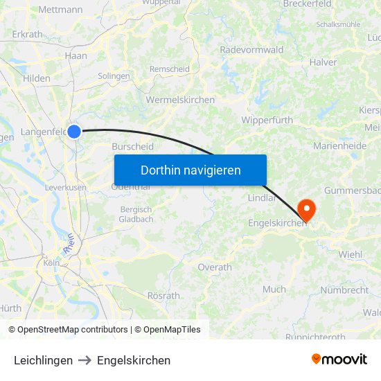 Leichlingen to Engelskirchen map