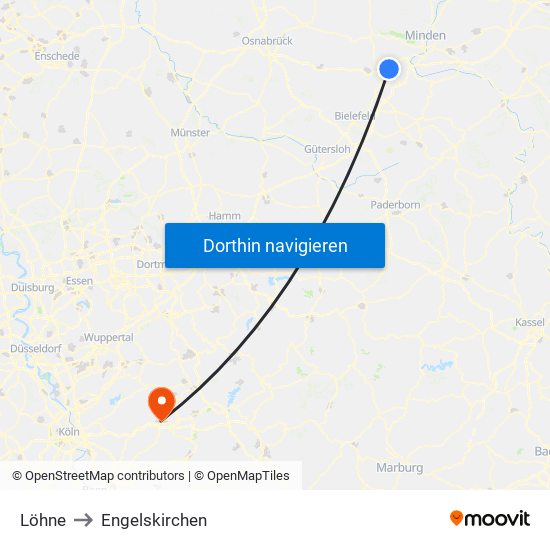 Löhne to Engelskirchen map