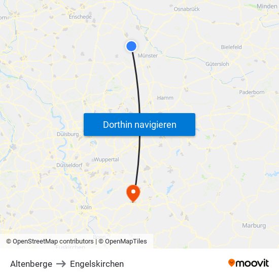 Altenberge to Engelskirchen map