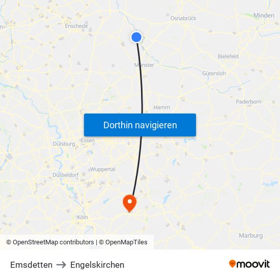 Emsdetten to Engelskirchen map