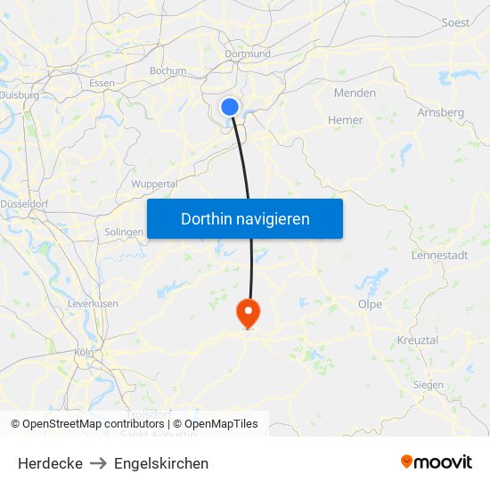 Herdecke to Engelskirchen map