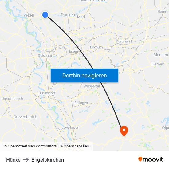 Hünxe to Engelskirchen map