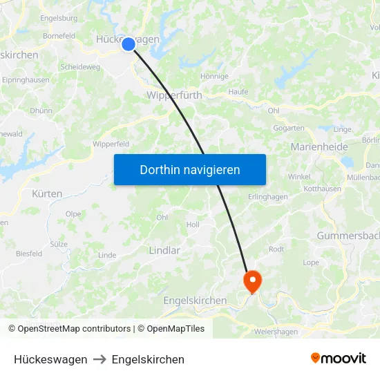 Hückeswagen to Engelskirchen map