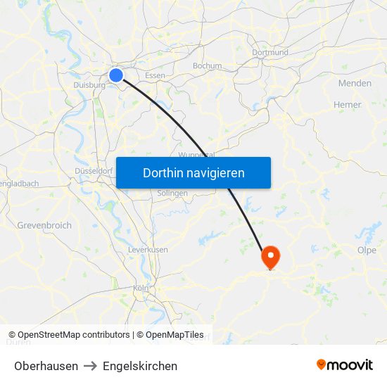 Oberhausen to Engelskirchen map