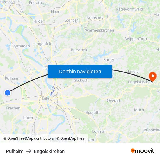 Pulheim to Engelskirchen map