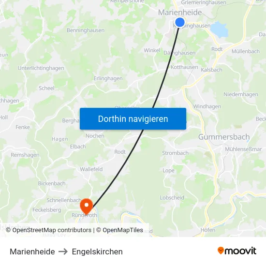 Marienheide to Engelskirchen map