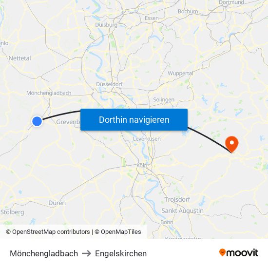 Mönchengladbach to Engelskirchen map