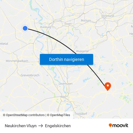 Neukirchen-Vluyn to Engelskirchen map