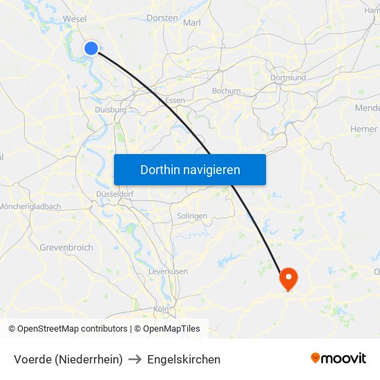 Voerde (Niederrhein) to Engelskirchen map