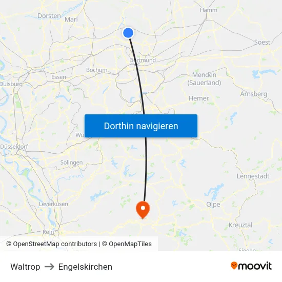Waltrop to Engelskirchen map