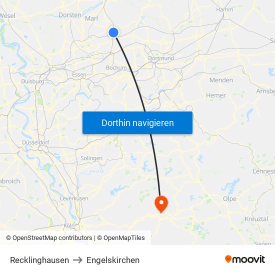 Recklinghausen to Engelskirchen map