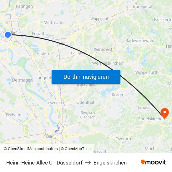 Heinr.-Heine-Allee U - Düsseldorf to Engelskirchen map