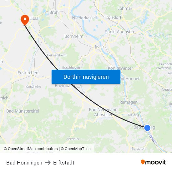 Bad Hönningen to Erftstadt map