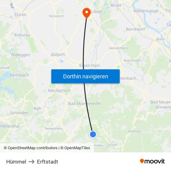 Hümmel to Erftstadt map