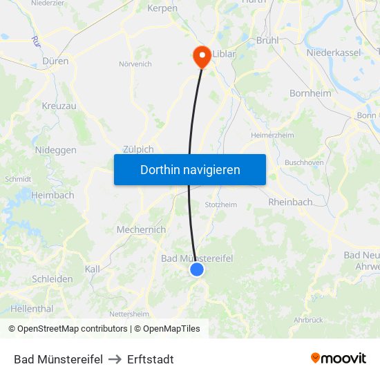 Bad Münstereifel to Erftstadt map