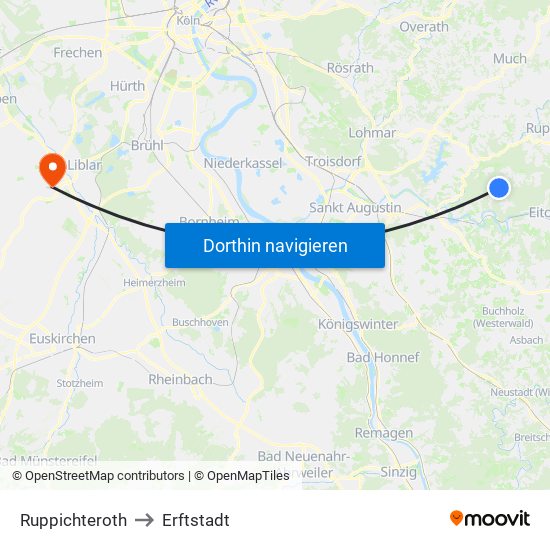 Ruppichteroth to Erftstadt map