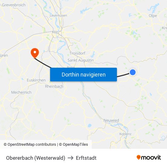 Obererbach (Westerwald) to Erftstadt map