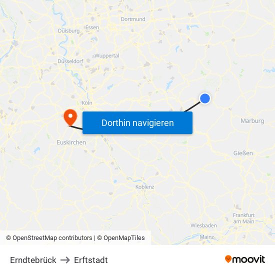 Erndtebrück to Erftstadt map