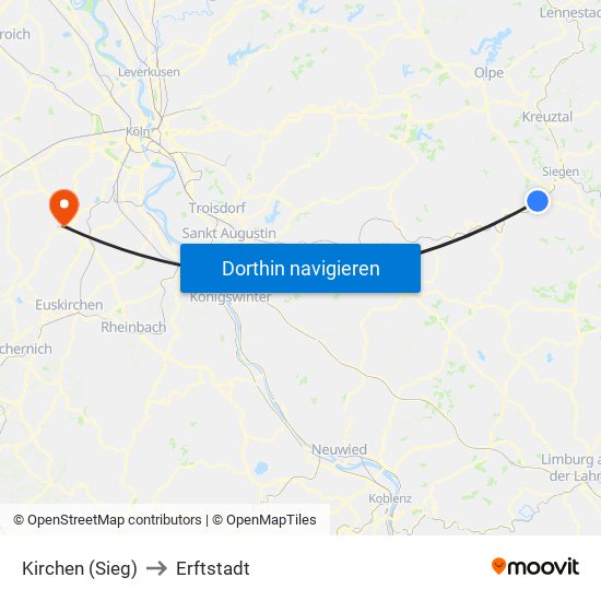 Kirchen (Sieg) to Erftstadt map