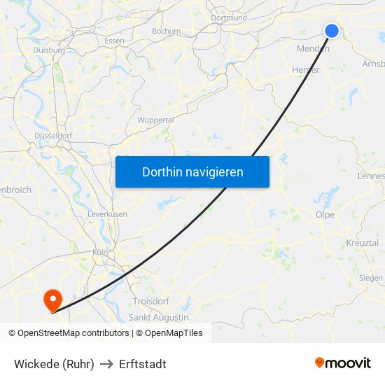 Wickede (Ruhr) to Erftstadt map