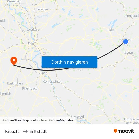 Kreuztal to Erftstadt map