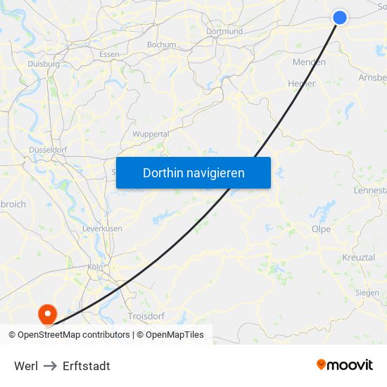 Werl to Erftstadt map