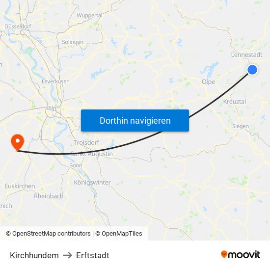 Kirchhundem to Erftstadt map