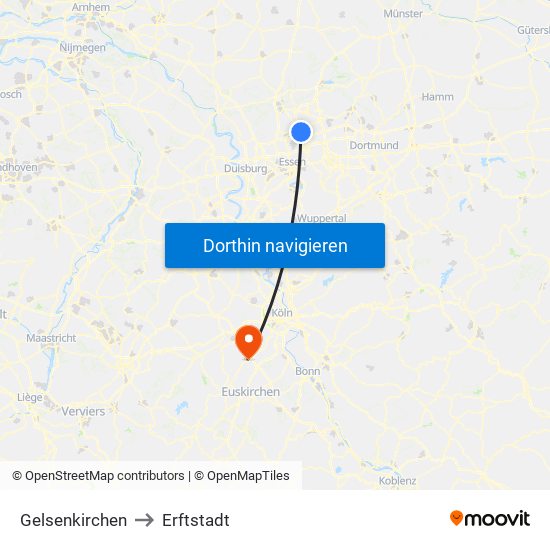 Gelsenkirchen to Erftstadt map