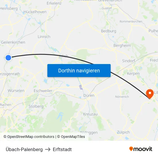 Übach-Palenberg to Erftstadt map