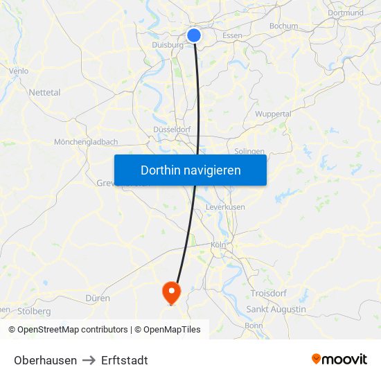 Oberhausen to Erftstadt map