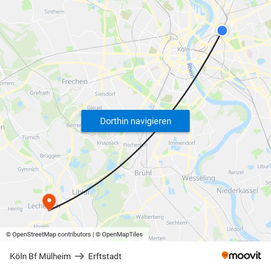 Köln Bf Mülheim to Erftstadt map