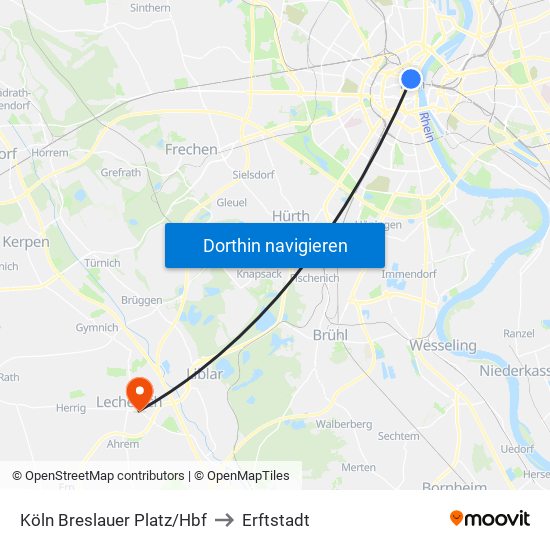 Köln Breslauer Platz/Hbf to Erftstadt map