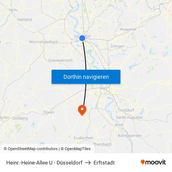 Heinr.-Heine-Allee U - Düsseldorf to Erftstadt map