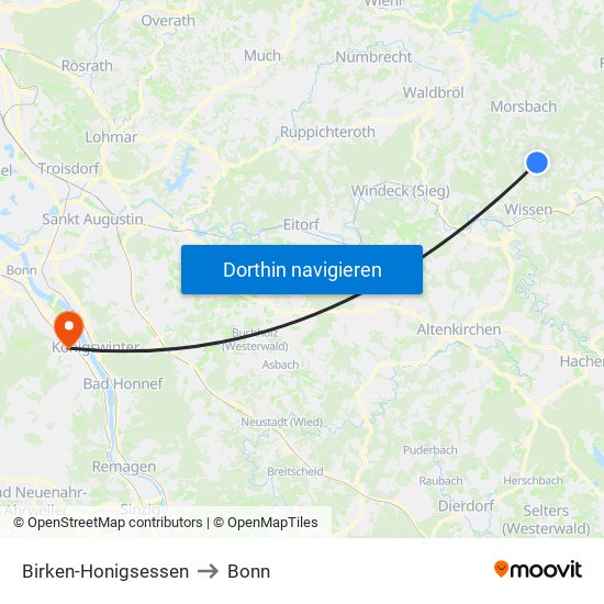 Birken-Honigsessen to Bonn map